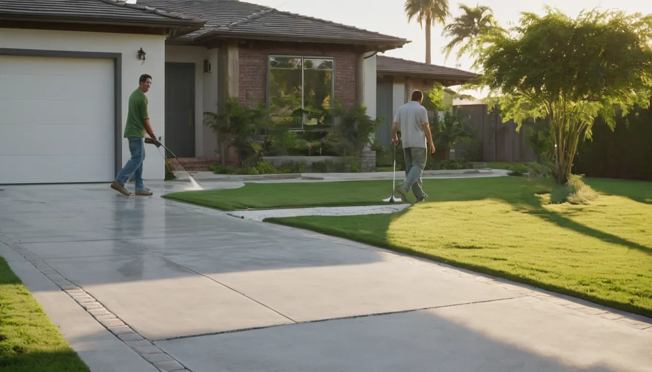 A new broom-finished concrete driveway leading to a brick ranch home in Saginaw